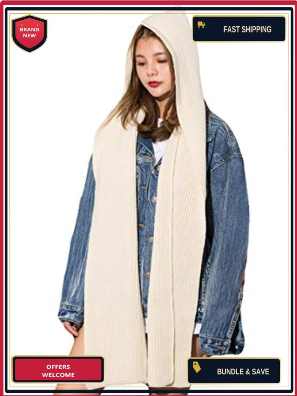 3 in 1 Knit Hat Scarf Wrap Shawl Hooded Acrylic Winter Neck Warmer